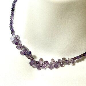 Genuine Purple Amethyst Beaded Necklace, Natural Gemstone February Birthstone